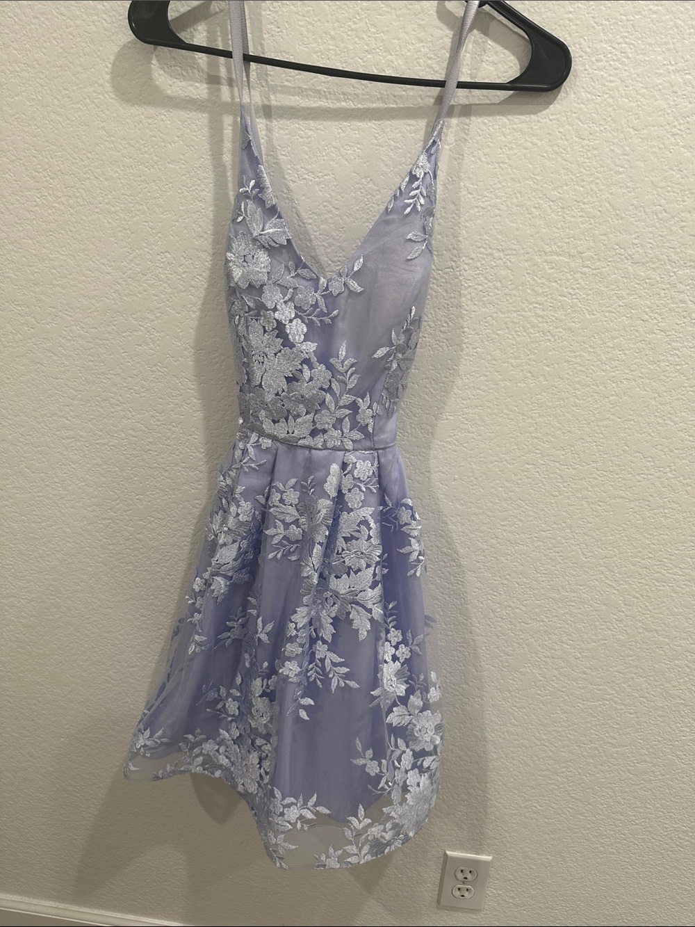 BCX Lavender Lace-Embroidered V-Neck Mini Dress